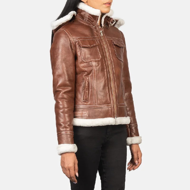 Brown Hooded Shearling Leather Jacket