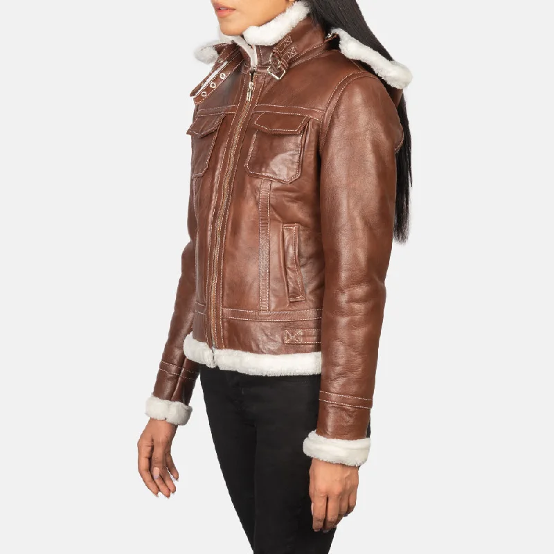 Brown Hooded Shearling Leather Jacket