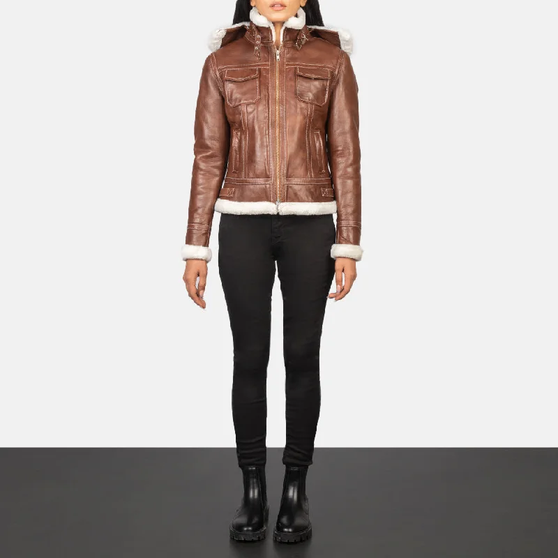 Brown Hooded Shearling Leather Jacket