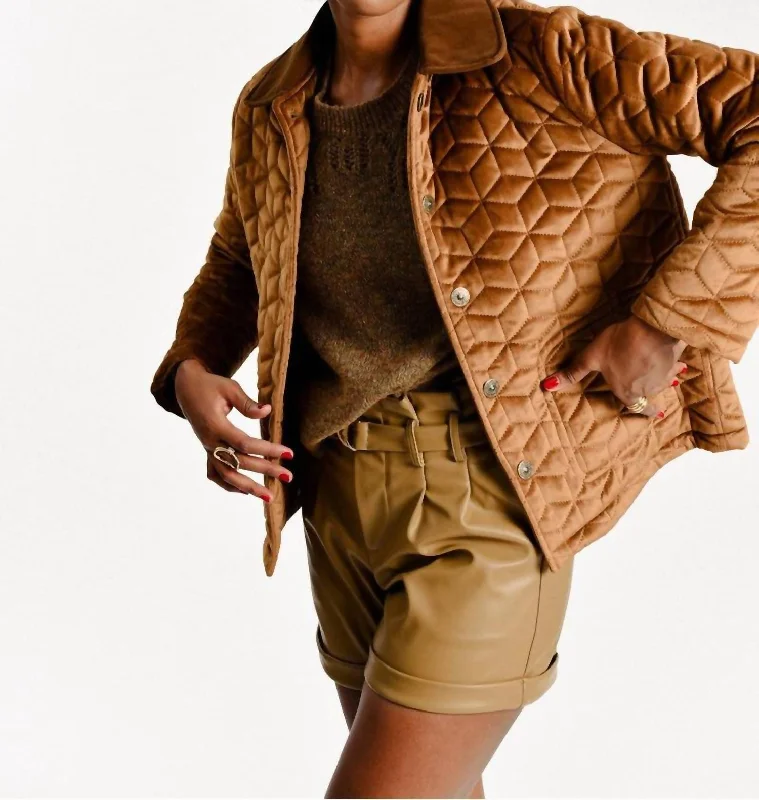 Quilted Velvet Jacket In Camel