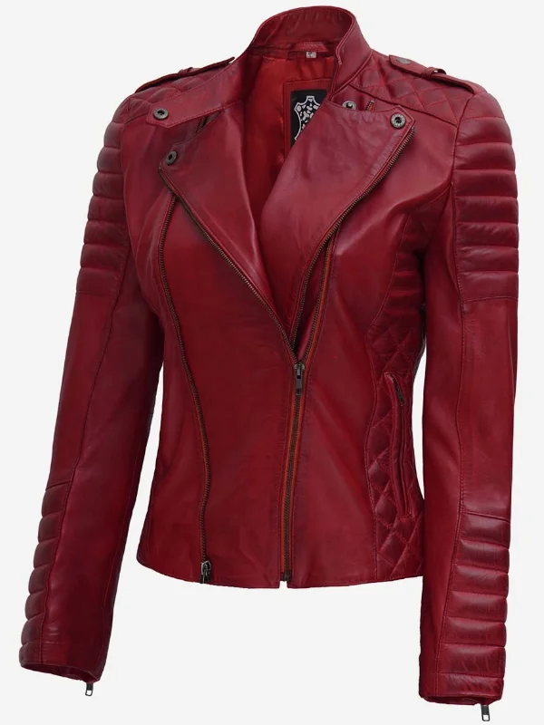 Red Asymmetrical Padded Leather Jacket