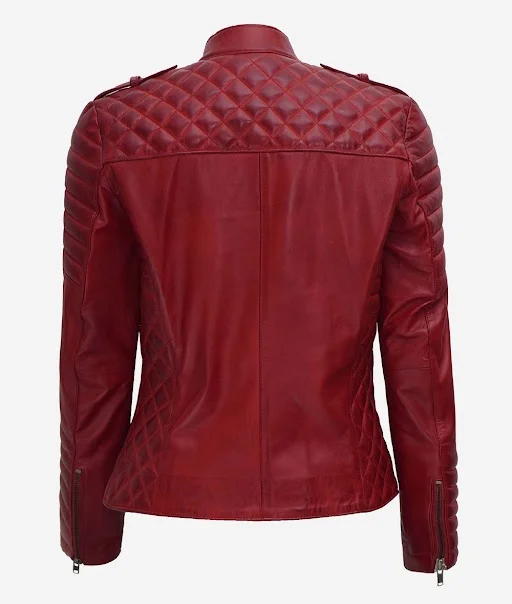 Red Asymmetrical Padded Leather Jacket