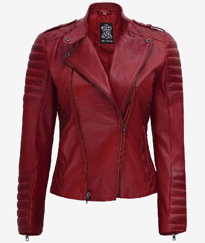 Red Asymmetrical Padded Leather Jacket