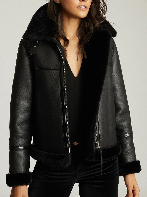 REVERSIBLE SHEARLING AVIATOR JACKET BLACK