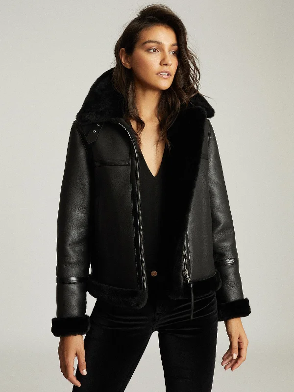 REVERSIBLE SHEARLING AVIATOR JACKET BLACK