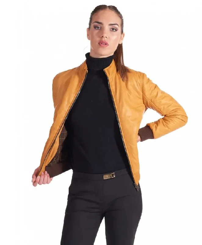 Womens Iconic Yellow Bomber Leather Jacket