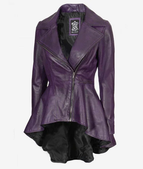 Womens Purple Leather Peplum Jacket