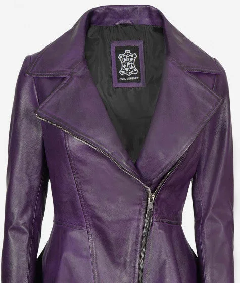 Womens Purple Leather Peplum Jacket