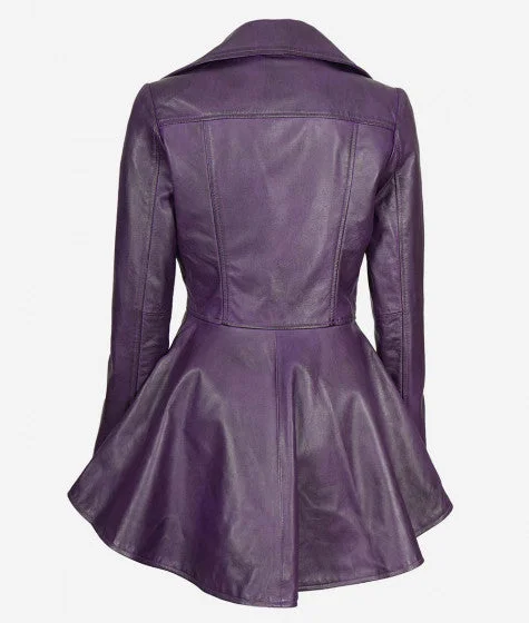 Womens Purple Leather Peplum Jacket