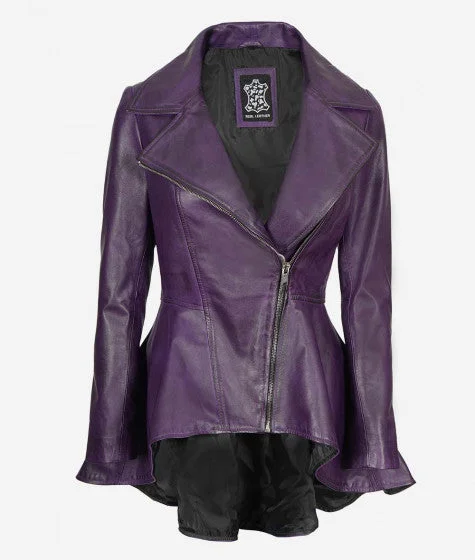 Womens Purple Leather Peplum Jacket