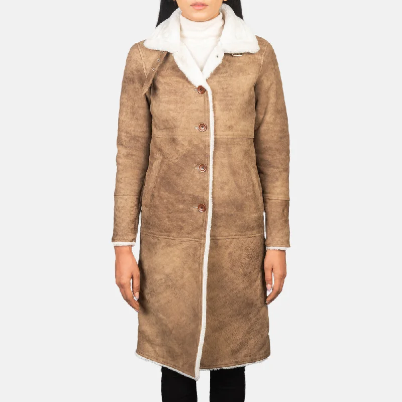 Women's Shearling Brown Leather Coat