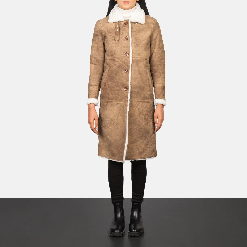 Women's Shearling Brown Leather Coat