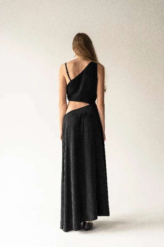 Black Pure Silk Katiusha Long Dress