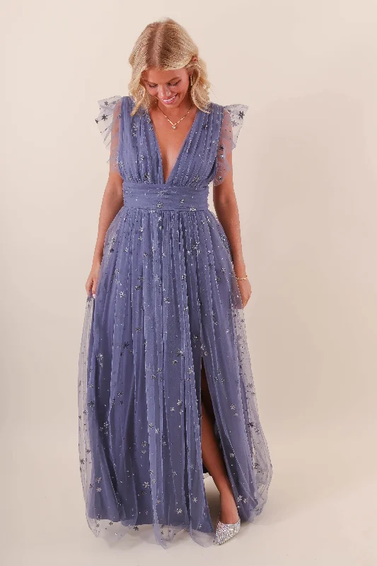 Ice Queen Maxi Dress-Dusty Blue