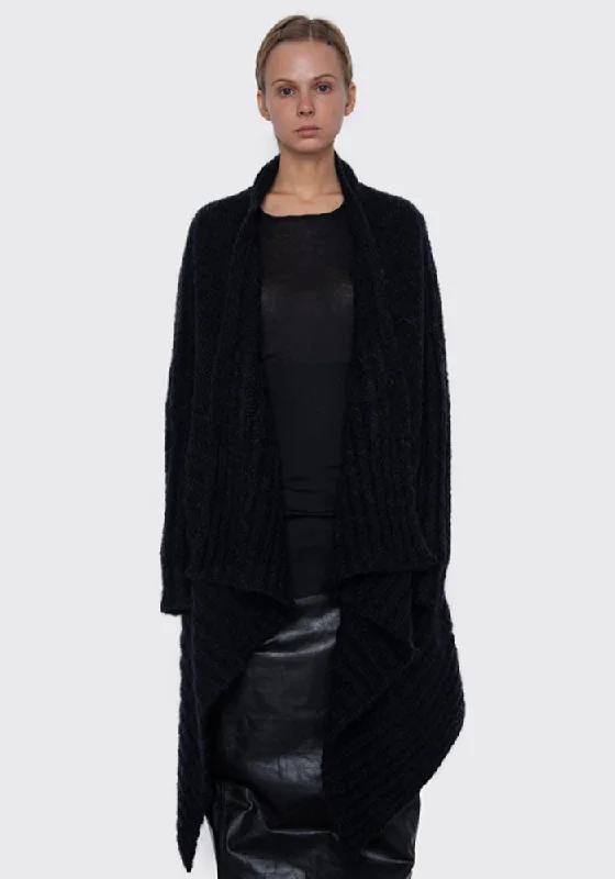 RICK OWENS RO02B6642 WM MEDIUM KNIT WRAP CARDIGAN BLACK