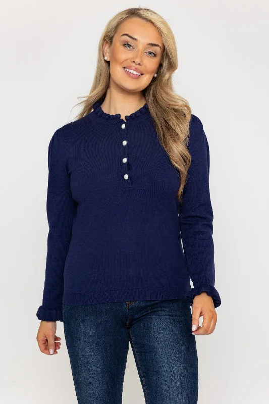 Ruffle Neck Knit in Navy