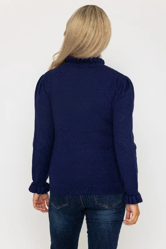 Ruffle Neck Knit in Navy