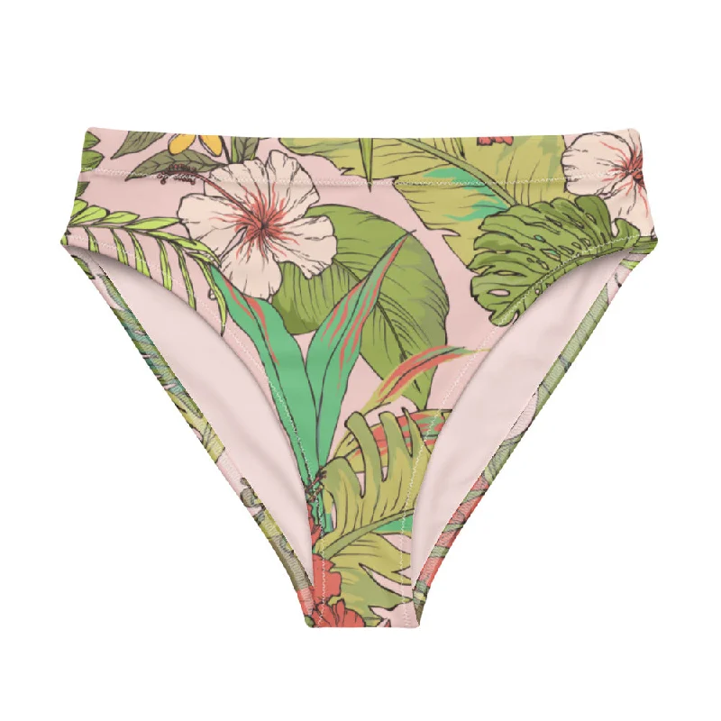 Vintage Tropical Floral Recycled High-Cut, High Waist Cheeky Fit Bikini Bottom Halter neck bikini, Elegant, Sexy, Summer Vintage Tropical Floral Recycled High-Cut, High Waist Cheeky Fit Bikini Bottom Halter neck bikini, Elegant, Sexy, Summer