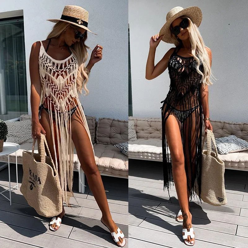 Blouse Beach Dress Tassel Knitting Bikini Plunging bikini top, Sexy, Trendy, Beach style Blouse Beach Dress Tassel Knitting Bikini Plunging bikini top, Sexy, Trendy, Beach style