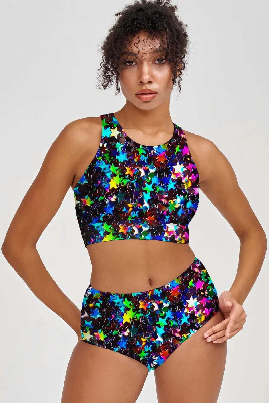 Fireworks Carly Glitter Print High Neck Crop Bikini Top - Women Frill bikini top, Feminine, Trendy, Sexy Fireworks Carly Glitter Print High Neck Crop Bikini Top - Women Frill bikini top, Feminine, Trendy, Sexy