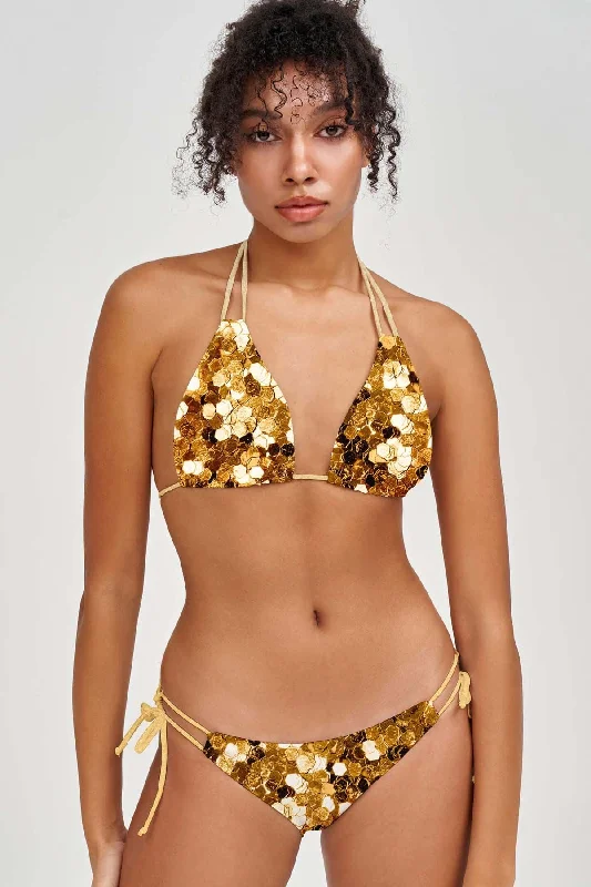 Haute Gold Sara Glitter Print Strappy Triangle Bikini Top - Women Bikini with high back, Trendy, Comfortable, Chic Haute Gold Sara Glitter Print Strappy Triangle Bikini Top - Women Bikini with high back, Trendy, Comfortable, Chic