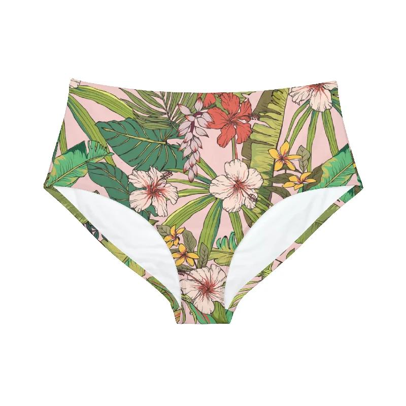 High-Waist Bikini Bottom, Vintage Tropical Floral High-leg swimwear, Sexy, Comfortable, Trendy High-Waist Bikini Bottom, Vintage Tropical Floral High-leg swimwear, Sexy, Comfortable, Trendy