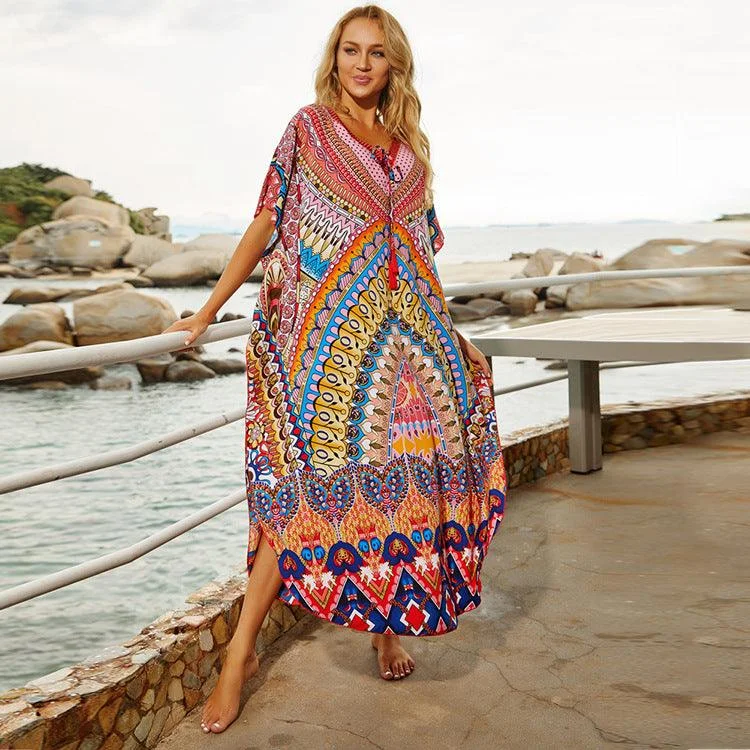 Print Robe Beach Bikini Blouse Dress Ribbed bikini set, Textured, Sexy, Comfortable