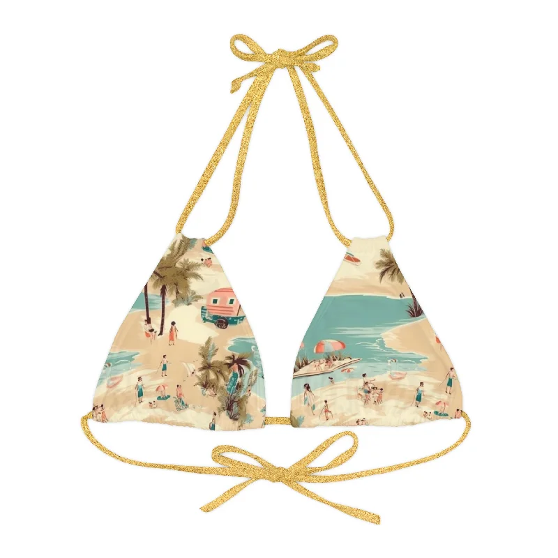 Women's Vintage Retro 50s Beach Strappy Triangle Bikini Top Floral high-waisted bikini, Feminine, Retro, Comfortable Women's Vintage Retro 50s Beach Strappy Triangle Bikini Top Floral high-waisted bikini, Feminine, Retro, Comfortable