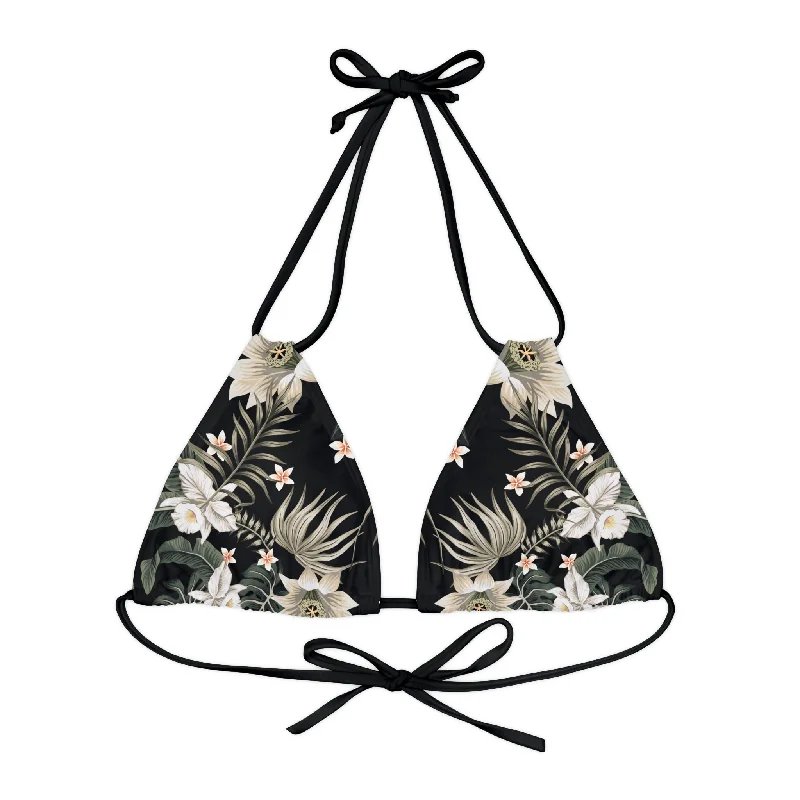 Women's Hawaiian Floral Bikini Top, Black Hawaiian Lily Sheer mesh bikini, Sexy, Fashion-forward, Trendy Women's Hawaiian Floral Bikini Top, Black Hawaiian Lily Sheer mesh bikini, Sexy, Fashion-forward, Trendy