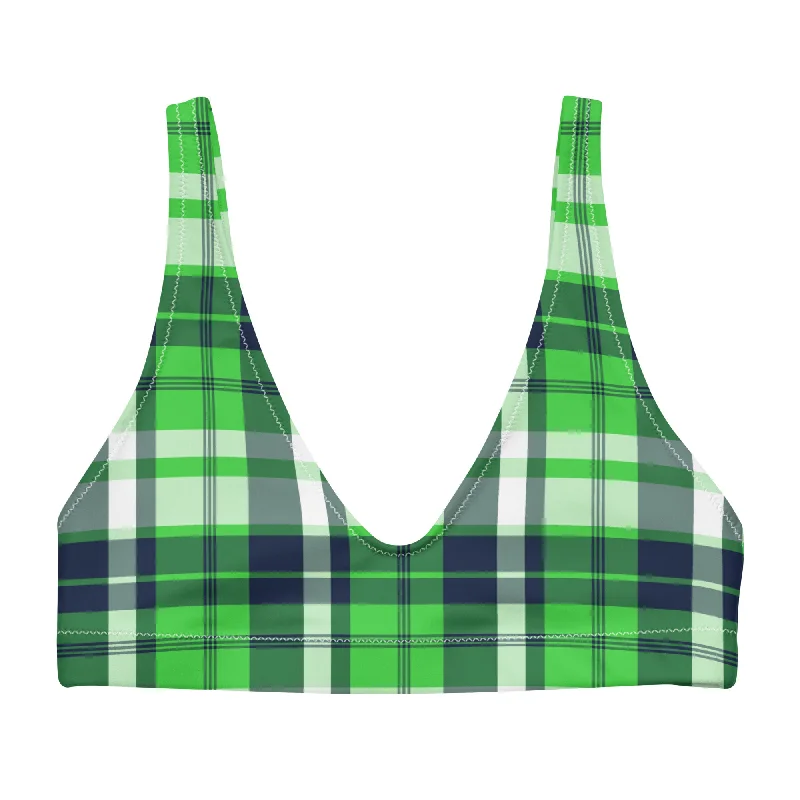Lime Green and Navy Blue Preppy Plaid Halter Bikini Top Triangle bikini set, Sexy, Comfortable, Stylish