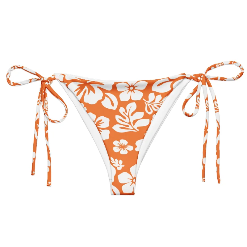Orange and White Hawaiian Flowers String Bikini Bottoms Off-the-shoulder bikini, Sexy, Elegant, Trendy