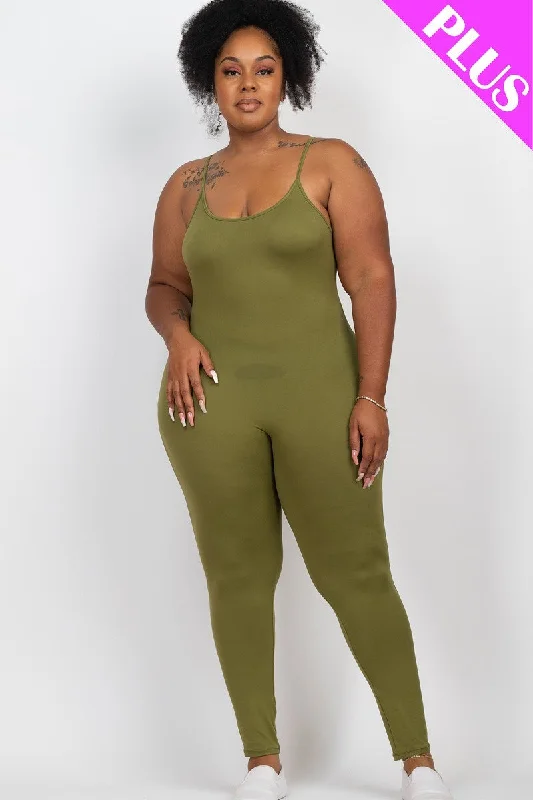 Plus Size Solid Bodycon Cami Jumpsuit Back tie jumpsuit, Fashionable, Flattering, Casual Plus Size Solid Bodycon Cami Jumpsuit Back tie jumpsuit, Fashionable, Flattering, Casual