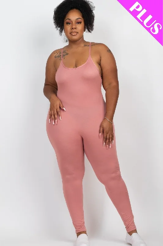 Plus Size Solid Bodycon Cami Jumpsuit Structured jumpsuit, Sleek, Professional, Elegant Plus Size Solid Bodycon Cami Jumpsuit Structured jumpsuit, Sleek, Professional, Elegant