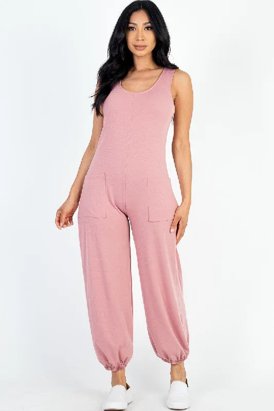 Casual Solid French Terry Sleeveless Scoop Neck Front Pocket Jumpsuit Pocket jumpsuit, Practical, Comfortable, Casual Casual Solid French Terry Sleeveless Scoop Neck Front Pocket Jumpsuit Pocket jumpsuit, Practical, Comfortable, Casual