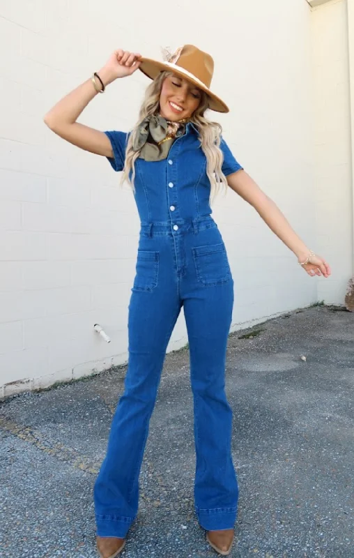 Denim Flare Jumpsuit Denim jumpsuit, Casual, Comfortable, Street style