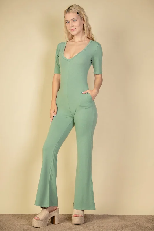 French Terry Flare Leg Short Sleeve Jumpsuit Long sleeve jumpsuit, Fall fashion, Comfortable, Trendy French Terry Flare Leg Short Sleeve Jumpsuit Long sleeve jumpsuit, Fall fashion, Comfortable, Trendy