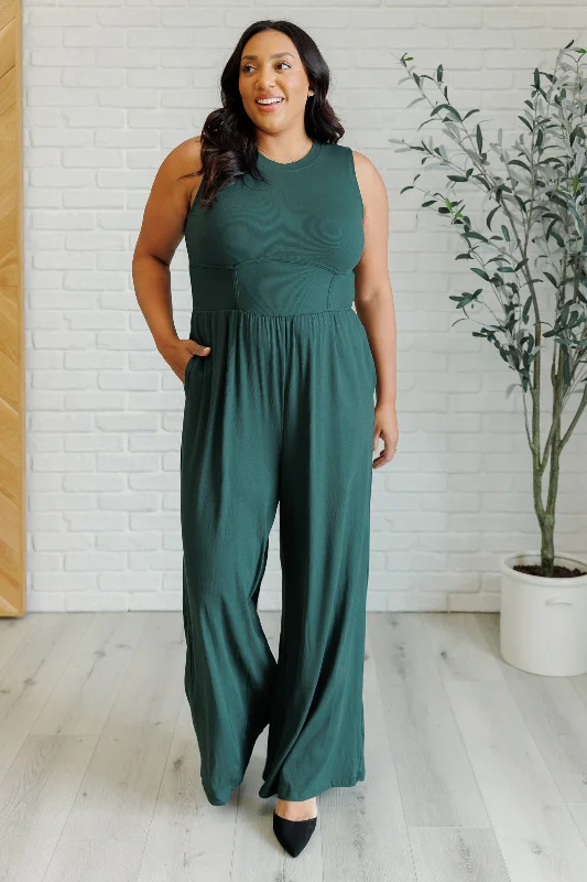 Hilary Wide Leg Jumpsuit in Green Back tie jumpsuit, Elegant, Feminine, Comfortable