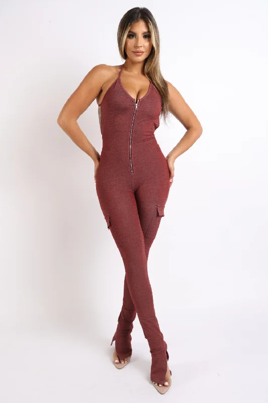 Cargo pocket halter jumpsuit Slim leg jumpsuit, Sleek, Elegant, Fashionable