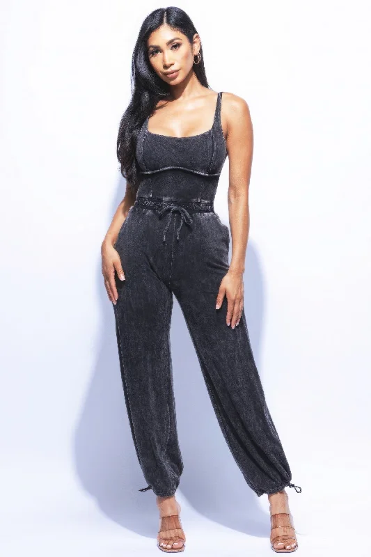 Washed Jumpsuit With Adjustable Ankle Casual cotton jumpsuit, Relaxed, Comfortable, Summer wear Washed Jumpsuit With Adjustable Ankle Casual cotton jumpsuit, Relaxed, Comfortable, Summer wear