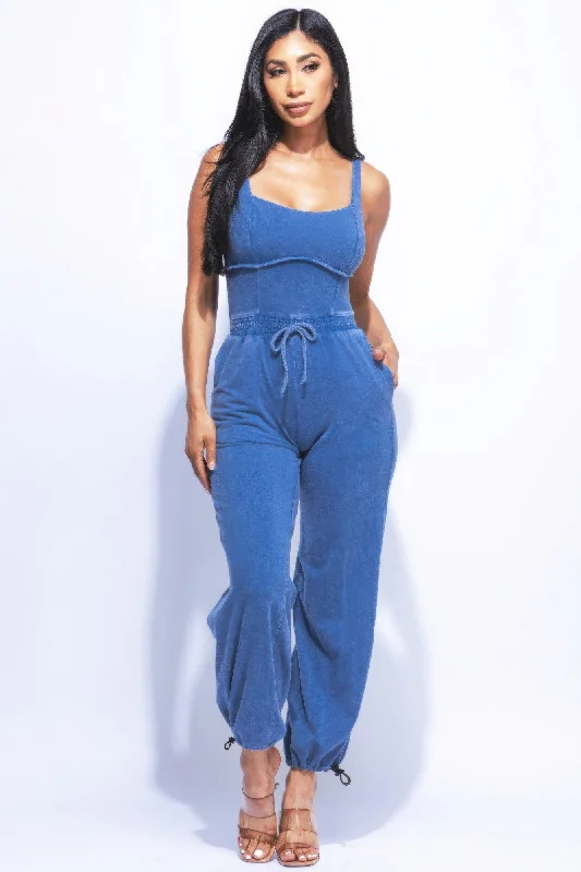Washed Jumpsuit With Adjustable Ankle Wide-leg summer jumpsuit, Comfortable, Trendy, Stylish Washed Jumpsuit With Adjustable Ankle Wide-leg summer jumpsuit, Comfortable, Trendy, Stylish