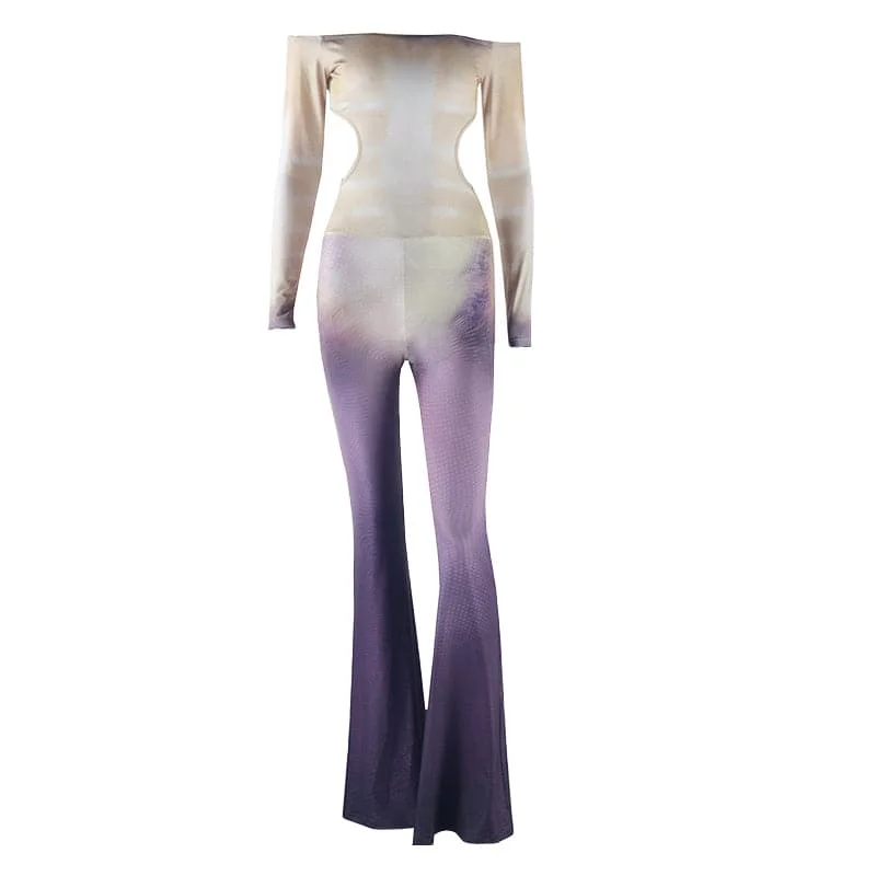 Long sleeve off shoulder gradient hollow out jumpsuit Trendy jumpsuit, Fashion-forward, Chic, Comfortable Long sleeve off shoulder gradient hollow out jumpsuit Trendy jumpsuit, Fashion-forward, Chic, Comfortable