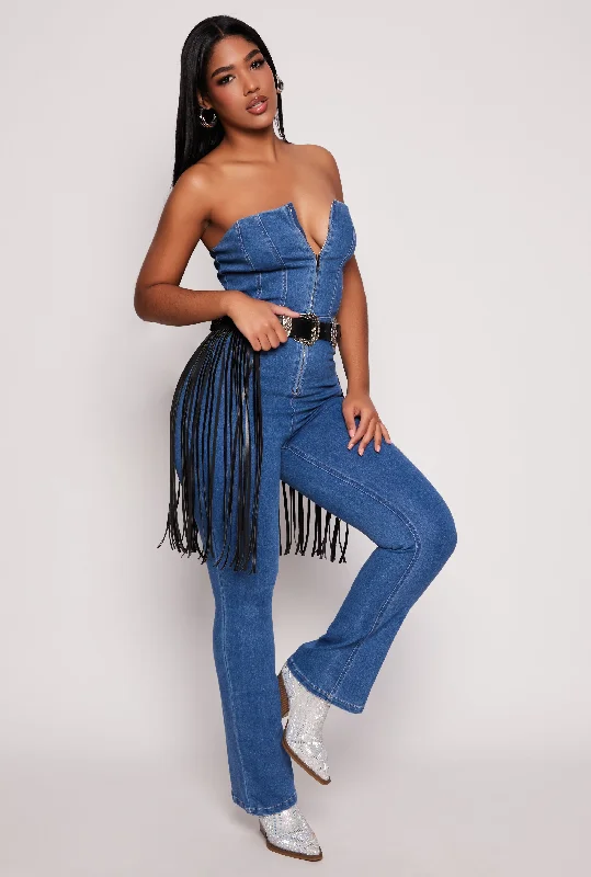 Denim Strapless Zip Front Jumpsuit Wide-leg jumpsuit, Loose fit, Chic, Comfortable