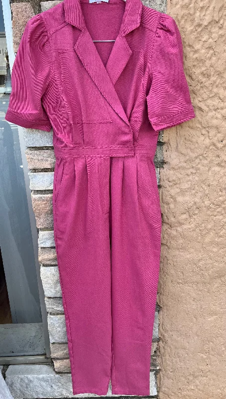 Rose Puff Sleeve Wrap Front Denim Jumpsuit Sleeveless jumpsuit, Elegant, Fashionable, Comfortable Rose Puff Sleeve Wrap Front Denim Jumpsuit Sleeveless jumpsuit, Elegant, Fashionable, Comfortable