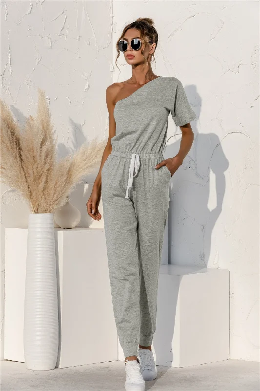 Single Shoulder Short Sleeve Jumpsuit Boho chic jumpsuit, Relaxed, Comfortable, Trendy Single Shoulder Short Sleeve Jumpsuit Boho chic jumpsuit, Relaxed, Comfortable, Trendy