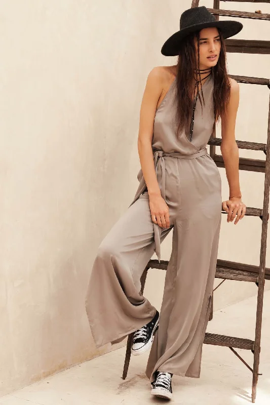 Style Icon Satin Belted Wide-Leg Halter Jumpsuit Ruffled jumpsuit, Feminine, Trendy, Stylish Style Icon Satin Belted Wide-Leg Halter Jumpsuit Ruffled jumpsuit, Feminine, Trendy, Stylish