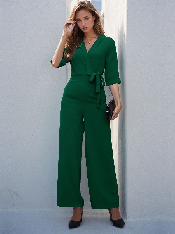 Surplice Half Sleeve Wide Leg Jumpsuit White jumpsuit, Chic, Elegant, Summer wear