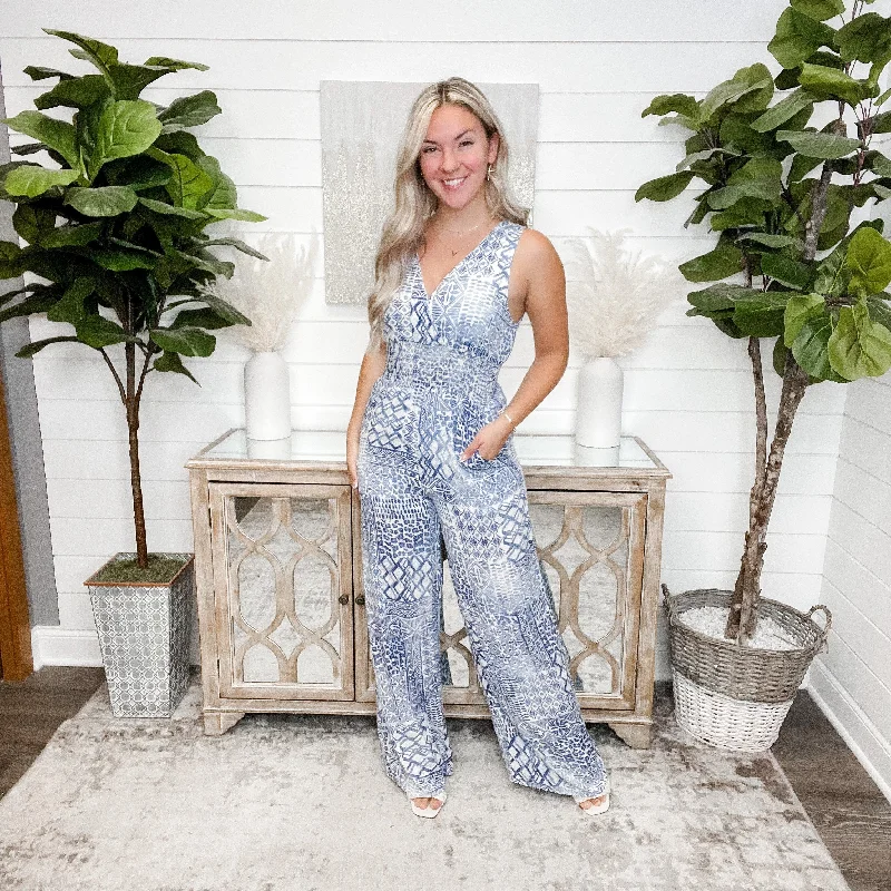 The Missing Link Blue Jumpsuit Printed floral jumpsuit, Summer, Feminine, Relaxed