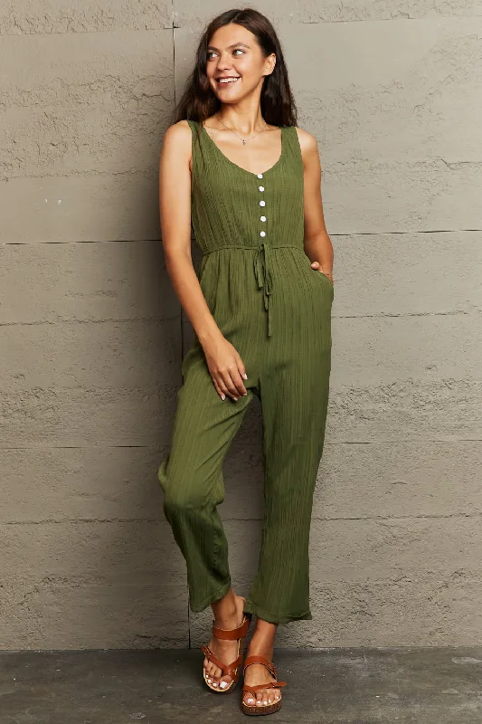 Tied Sleeveless Jumpsuit with Pockets Boho chic jumpsuit, Relaxed, Trendy, Comfortable Tied Sleeveless Jumpsuit with Pockets Boho chic jumpsuit, Relaxed, Trendy, Comfortable
