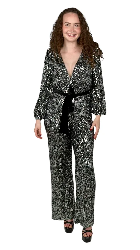 Black/Silver Sequin Jumpsuit Elegant jumpsuit, Party wear, Chic, Comfortable