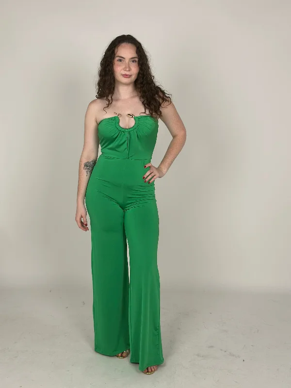 Green Off Shoulder Jumpsuit Jumpsuit with pockets, Casual, Comfortable, Trendy